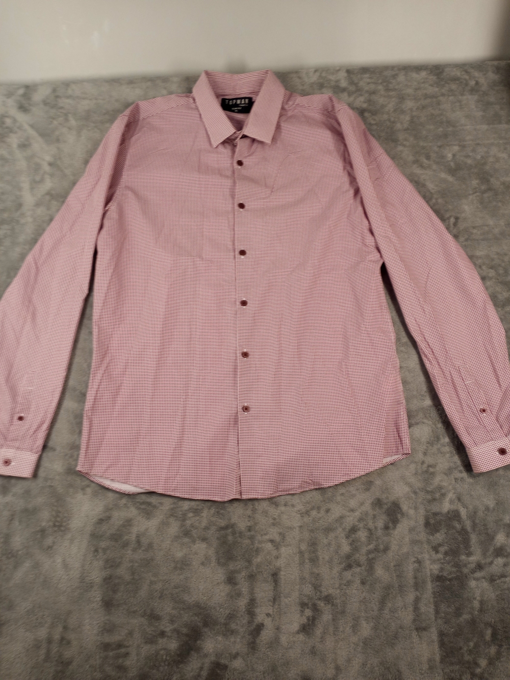 Topman Men's Slim Fit Red  Micro-Check Dress Shirt Size XL